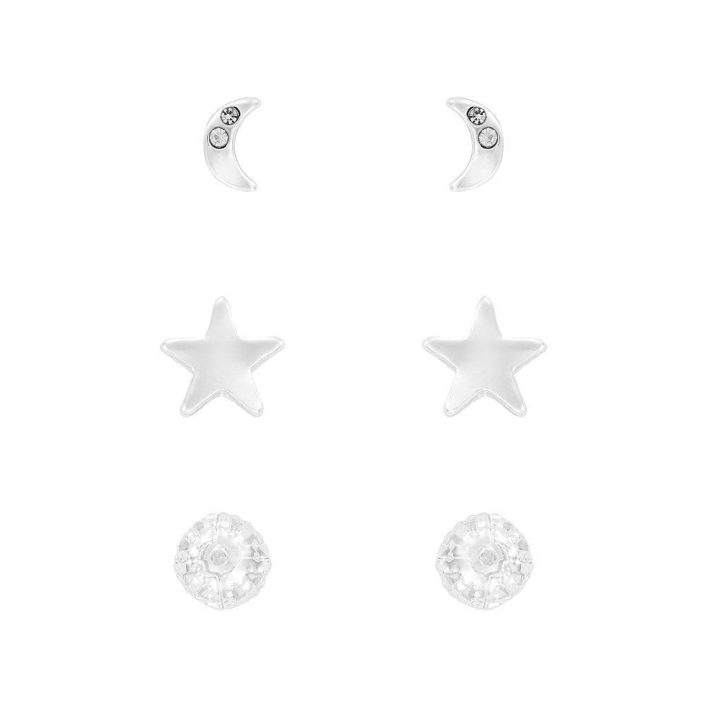 Indulgence Jewellery Silver Ball Crystal Moon Star Trio Earrings