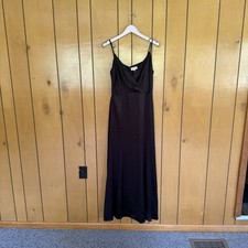 L’AGENCE Silk V-Neck Slip Dress Gown Size 8 In Black Spaghetti Strap Crossover