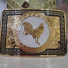 Rooster Western Belt Buckle Rose Tone And Silver Rare Piece With Details Cowboy