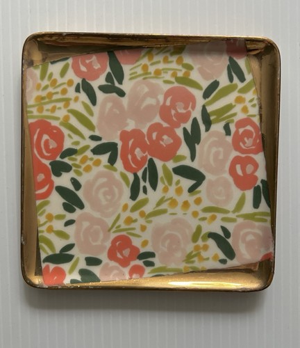 Rare Set of 4 LEAH REENA GOREN Anthropologie Floral Coasters / Trinket Dish - Picture 5 of 8