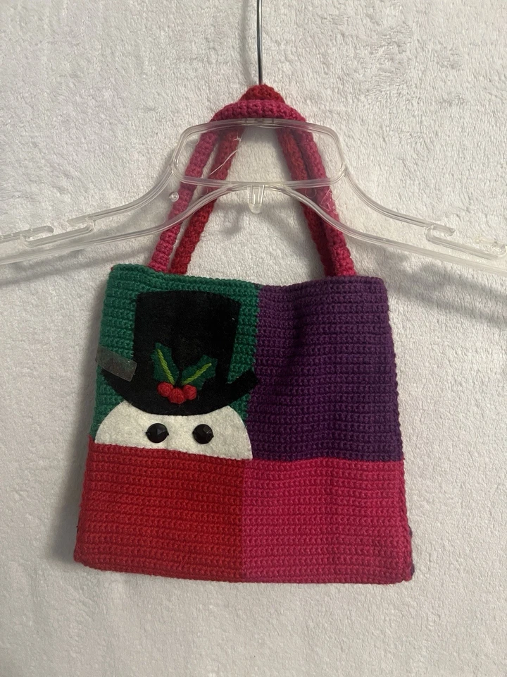 NUEVO CON ETIQUETAS DE COLECCIÓN AÑOS 90 Michael Simon Muñeco de Nieve Navidad Vacaciones Cartera Bolso Bordado Tejido Foto 2 de 4