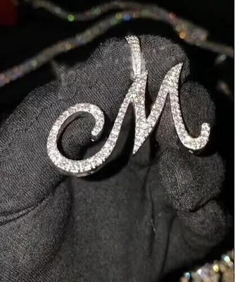 2Ct Round Lab Created Custom Letter Charm Unisex Pendant 14K White Gold Plated
