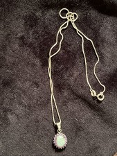 Amethyst &Opal Pendant, Sterling Silver 18” Box Chain