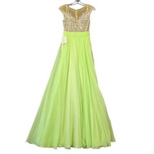 COLORS Green Dress Formal Maxi NEW 290 Chiffon Beaded Bodice Prom Womens Size 4