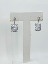 Cushion Cut Cubic Zirconia Halo Dangle Earrings, Sterling Silver