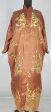 Vintage Chinese Gold Metallic Embroidered Imperial Dragon Silk Kimono Robe