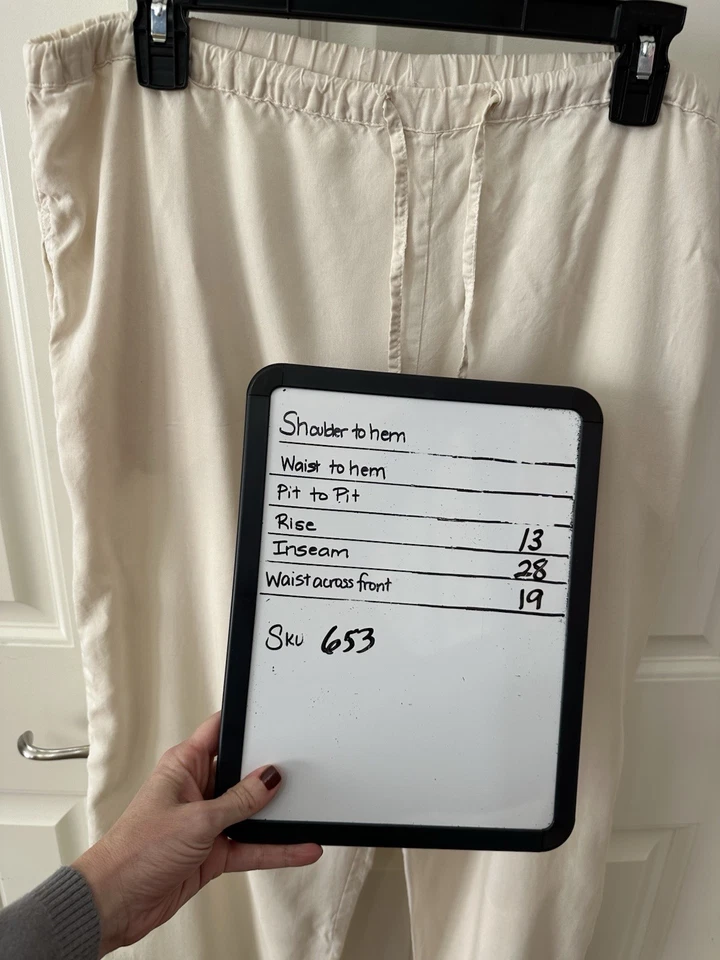 Soft Surroundings Light Cream Silk Pants Washable casual Elastic Drawstring sz M - Image 2 of 4