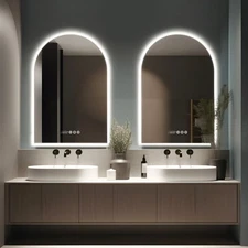 Arch Led Bathroom Wall Mirror Bright Lights with Calendar Time Date Temperature