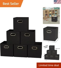 Compact & Chic Foldable Organizers – 6-Pack Black Fabric Storage Bins 11x11x11