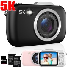 Kids Digital Camera UHD 5K 80MP Point  Shoot 18X Digital Zoom with 64GB TF Card