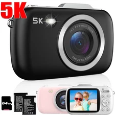 Kids Digital Camera UHD 5K 80MP Point & Shoot 18X Digital Zoom with 64GB TF Card