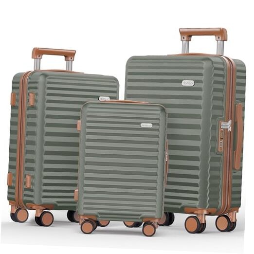 Luggage Sets 3 Piece Hardside Expandable Suitcase with 20in/24in/28in Green