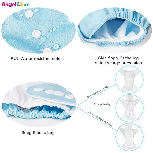 Angel Love 6 Pack Diaper Covers+6 Diaper Inserts+1 Wet Dry Bag Washable Cloth - Image 3 of 3