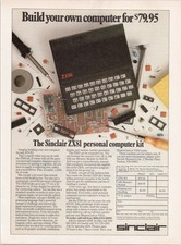 Sinclair ZX81 Personal Computer Kit Vintage 1982 Print Ad Black White