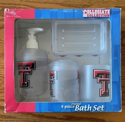 NCAA Texas Tech Red Raiders 4 Piece Frosted Bath Set Soap Dish Dispenser Cup