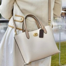 COACH Willow 2Way Leather Handbag Ivory White Turn Lock Shoulder Tote Authentic