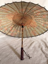 Vintage Japanese Rice Paper and Bamboo Wagasa Parasol Umbrella Hand Decorated
