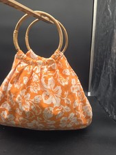 Rattan Bamboo Wooden Handles TROPICAL THEME Purse Bag Orange Summer Tote Clean