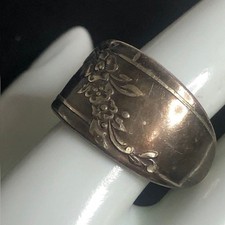 9828 Vintage Patina Sterling Silver Floral Engraved Spoon Ring sz 9 14grams