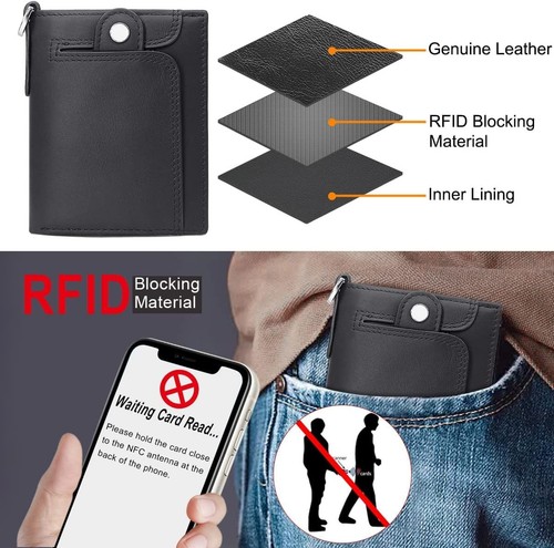Herren-Geldbörsen mit Kette Echtleder Doppelfaltung Geldbörse für Herren RFID-Schutz... - Bild 4 von 6
