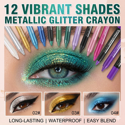 Metallic Glitter Eyeshadow Stick Pencil Jumbo Eye Liner Crayon Shimmer Hi-Pigmet