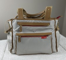 Skip Hop Diaper Bag Gray White Stripe Tote Shoulder Bag Changing Pad Included