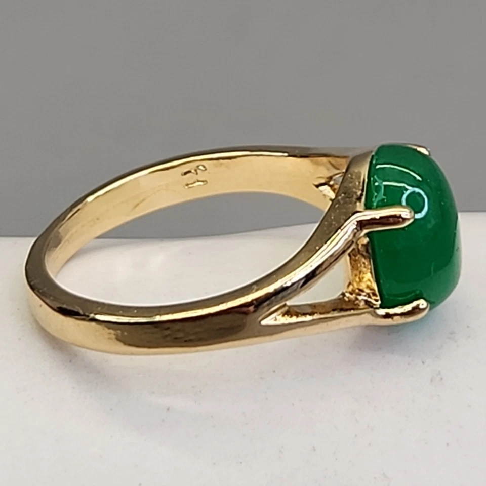 Anillo Piedra Verde Calcedonia Ovalado Cabujón Tono Oro 6.5 Foto 4 de 4