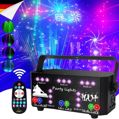 RGB Discolicht Partylicht Laser mit Fernbedienung,Musik DJ UV Strobe Projektor,
