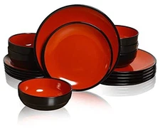  Melamine Dinner Plates 32 oz Pasta,Salad Bowls 9", Pasta Plate 11" Red & Black