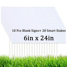 10PCS Blank Yard Signs 6" x24" - Lawn Sign with Smart Stake - Water Resistant...