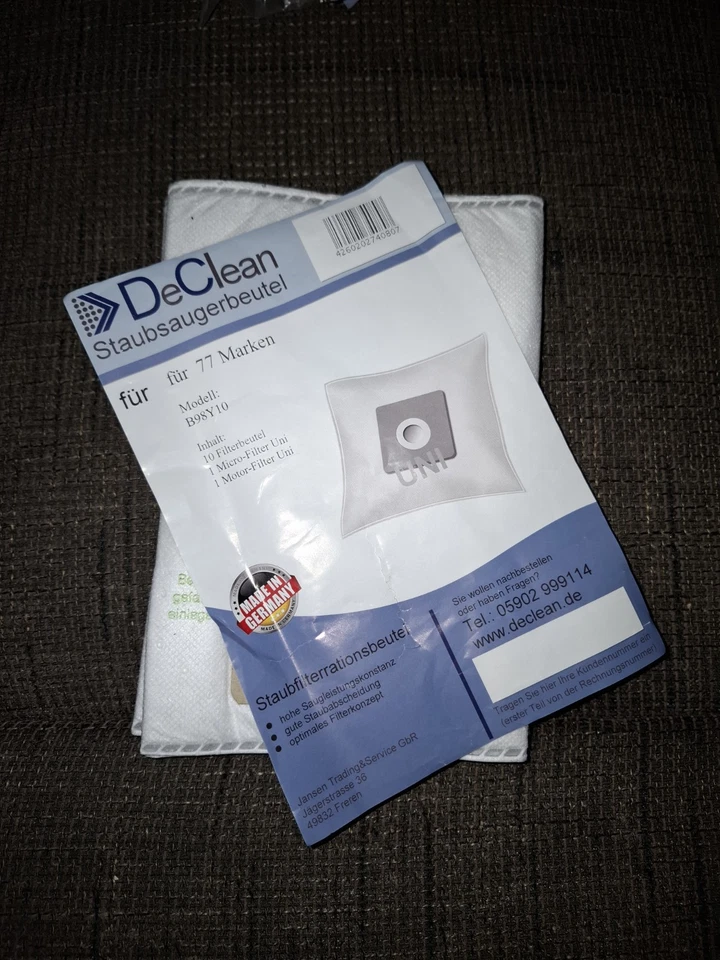 Staubsaugerbeutel DeClean Modell: B98Y10