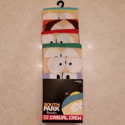 South Park 6 Pair Crew Socks Women Shoe Size 8-12 Cartman Kenny Stan Kyle