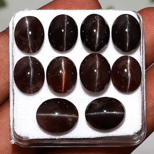 Mystic Flash ~ Lote de 10 piedras preciosas cabujón escapolita natural ojo de gato 9 mm-11 mm - Imagen 3 de 11