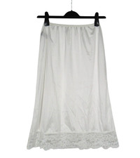 VTG VASSARETTE White THIN NYLON Wide Floral Lace Hem A-LINE HALF SLIP Sz M