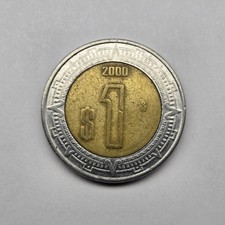 2000 Mexico 1 Peso Aztec Sun Stone Ring Bi-Metallic World Coin KM# 603