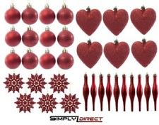 34pc Christmas Tree Baubles Set Droplets, Baubles, Snowflakes, Hearts Xmas Decor