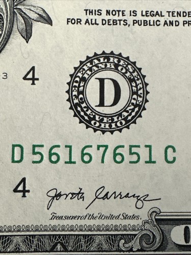 "Un billete de 1 dólar consecutivo 2017 sin circular UNC-GEM - FRB CLEVELAND, OH - ""D - C" - Imagen 3 de 14