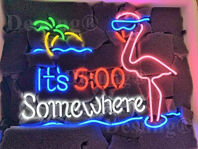 New It's 500 5 O'clock Somewhere Pink Flamingo Neon Light Sign 20''x16'' Beer Bar