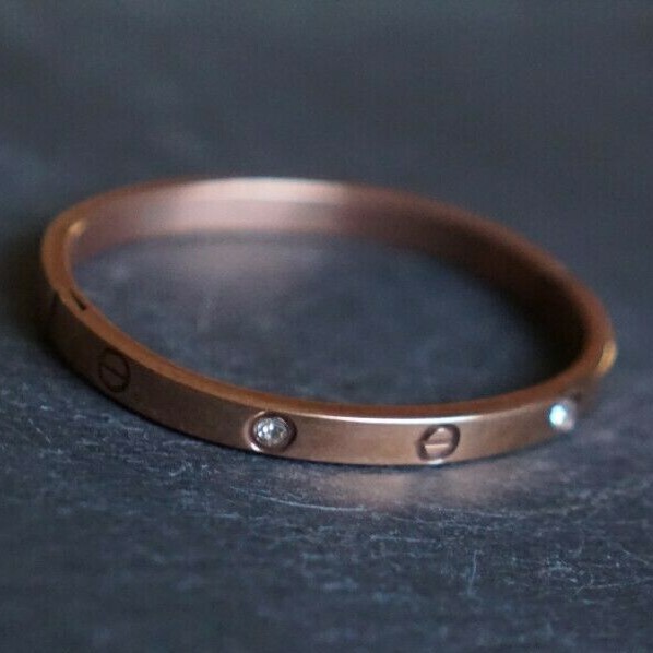 Vintage Copper Clasp Bangle with Stainless Steel and Rhinestone Accents-image
