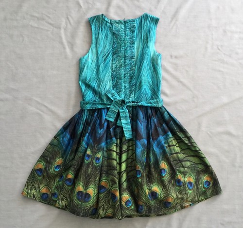 JOTTUM GIRLS CARDIGAN PEACOCK PRINT DRESS & TIGHTS 3PC SET SZ 146 US 10 - 11 - Picture 10 of 12