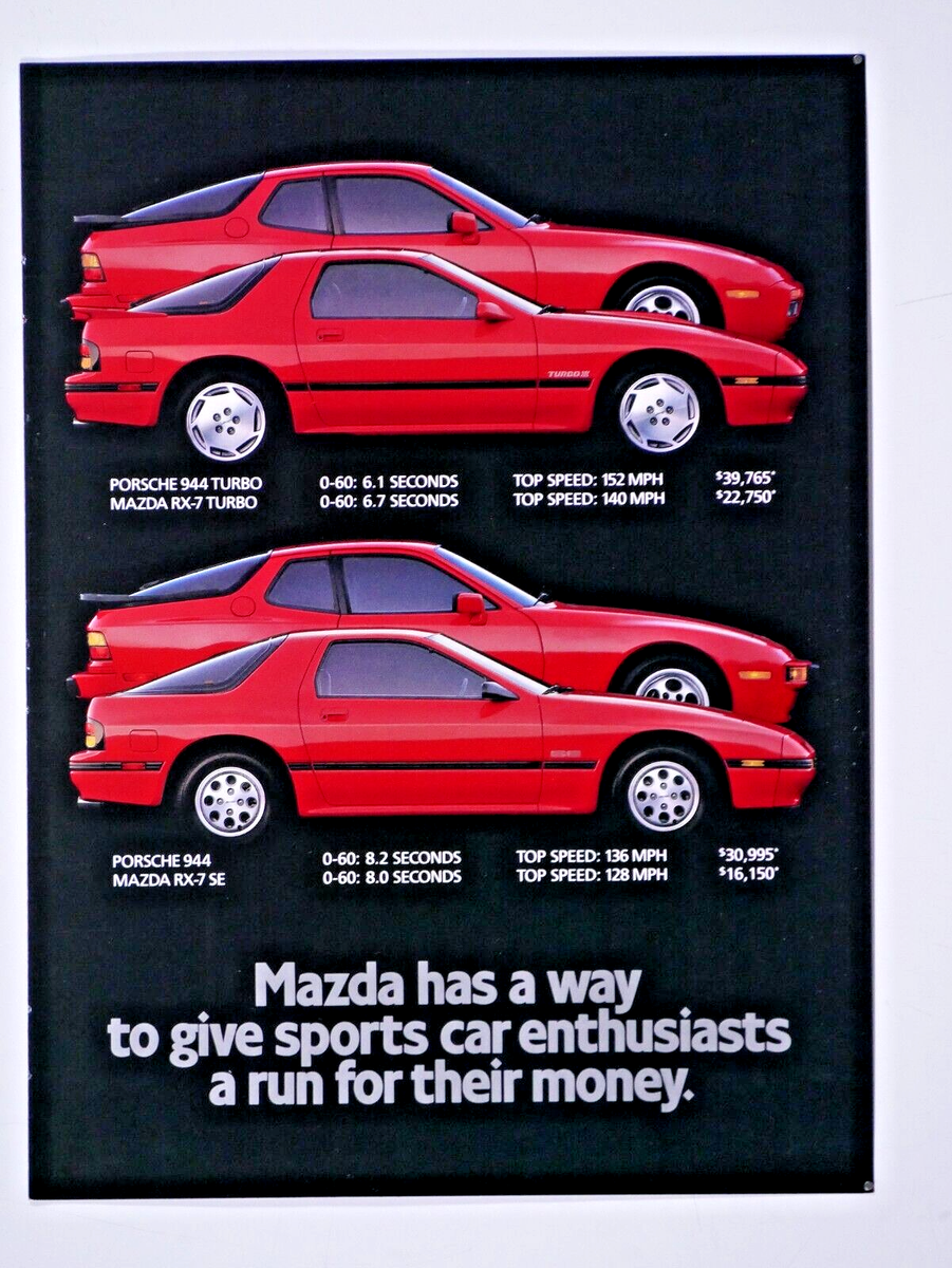 1988 Mazda RX 7 Turbo Vs Porsche 944 Turbo Vintage Foldout