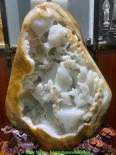 China Natural hetian white Jade carved dragon pine old people Shanzi Ornaments