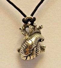 Anatomical Heart Pewter Pendant Lead free 1" x .75" Corded Made in USA