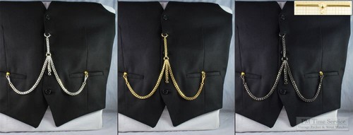 Double Albert pocket watch chain w/ sphere-detail t-bar; various finish options - Picture 23 of 29