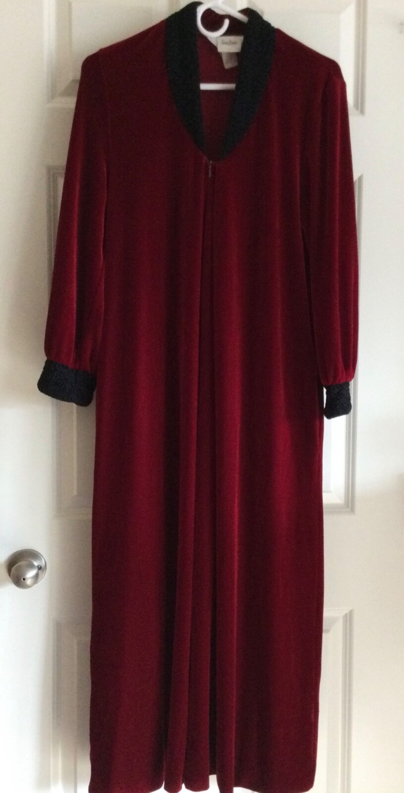 Velvet Zip Robe Diamond Tea Ruby Red Velvet Zip Front Robe w/Black -… - Gem
