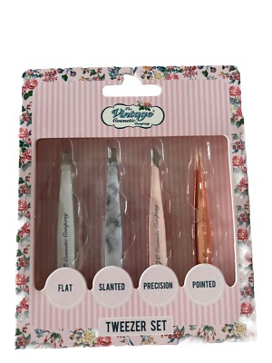 The Vintage Cosmetic Company 4er Pinzettenset ~ flach, schräg, präzise, spitz