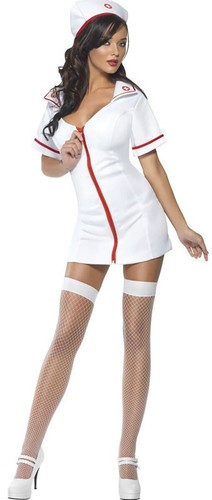 Costume D'Infermiera Vestito Apertura Bianco Con Copricapo Ospedale Di  L'Amore | eBay