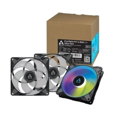 ARCTIC P14 Pro Reverse A-RGB (3 Pack) - 140 mm Premium ventilator met omgekeerde luchtstroom, PWM ventilator met Y-kabelsplitter, 400-2650 rpm, 0 rpm <5% PWM, 5V Digital RGB, FDB, 4-Pin - Wit