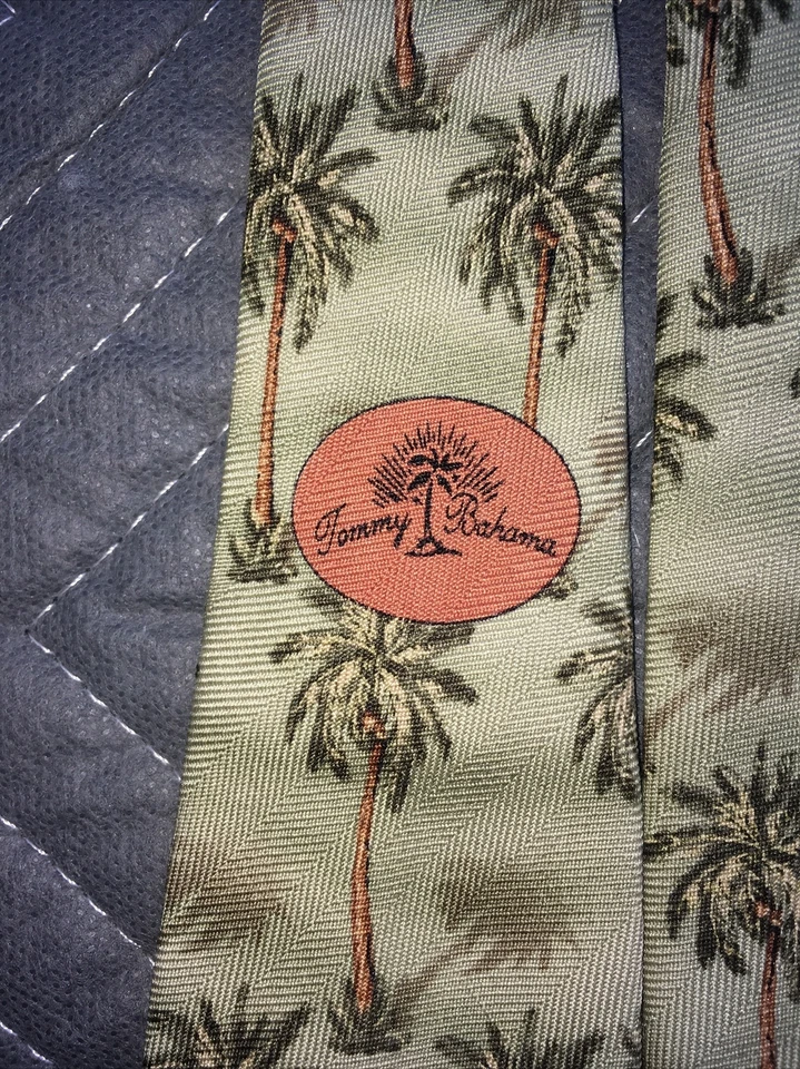 Tommy Bahama Corbata Cuello Para Hombre Seda Tropical 4" x 60" Palmeras Dorado Alta Gama Trabajo Foto 3 de 4