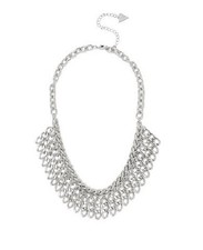 NEW GUESS SILVER TONE CHAIN LINK,FRINGE STYLE NECKLACE